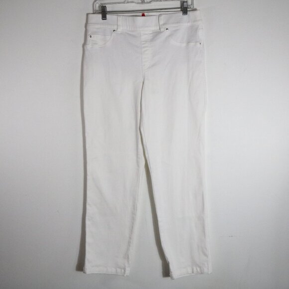 Spanx Straight Leg Jeans Womens Large Sculpted White Pull On Denim Stretch - Picture 1 of 7